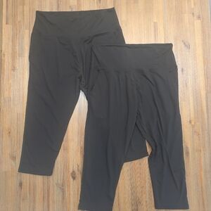 2 Pair Black Cropped Leggings Womens 2XL-3XL High Rise Stretch Polyester Spandex